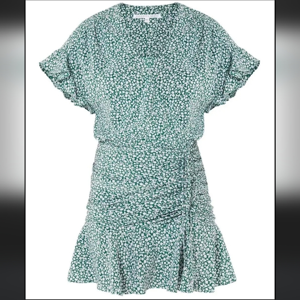 $550 Veronica Beard Marla Forest Green Ruched Silk Dress Size 4 - Picture 11 of 13